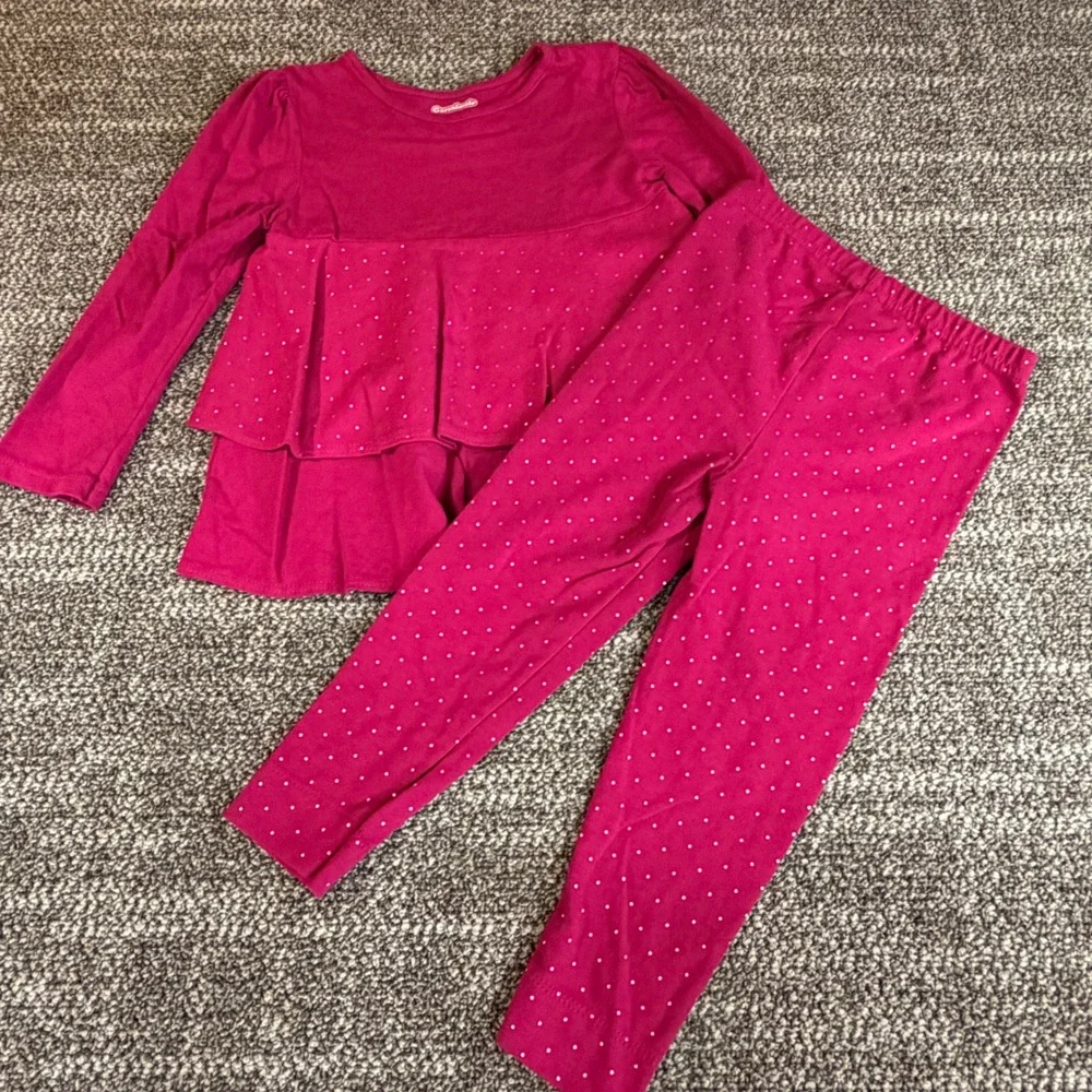 Garanimals Girls 3T Fuchsia Pink Glitter Polka Dot Peplum Top and Leggings Set